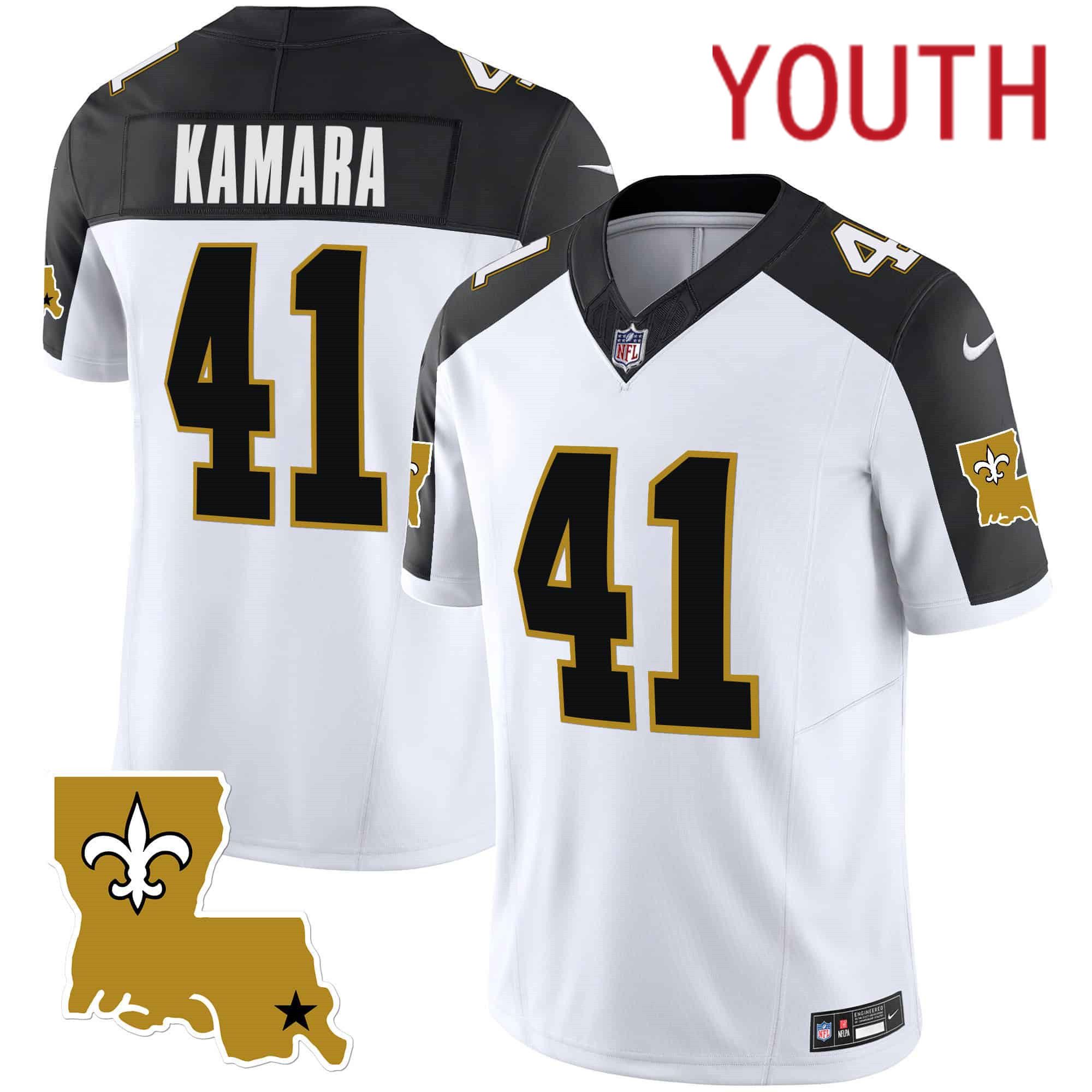 Youth New Orleans Saints #41 Kamara White 2024 Nike 1987 Legacy Vapor Limited NFL Jersey style 1